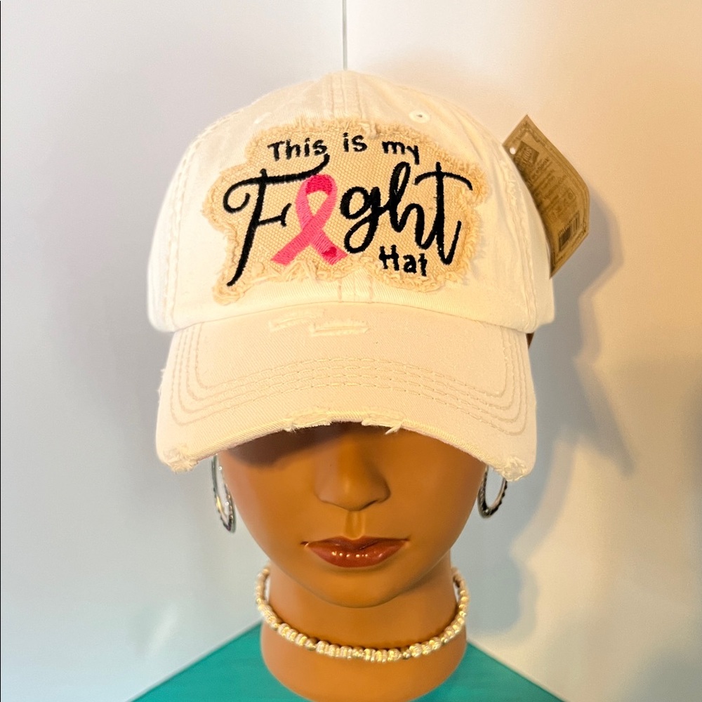KBETHOS White Hat with Pink Ribbon Detail